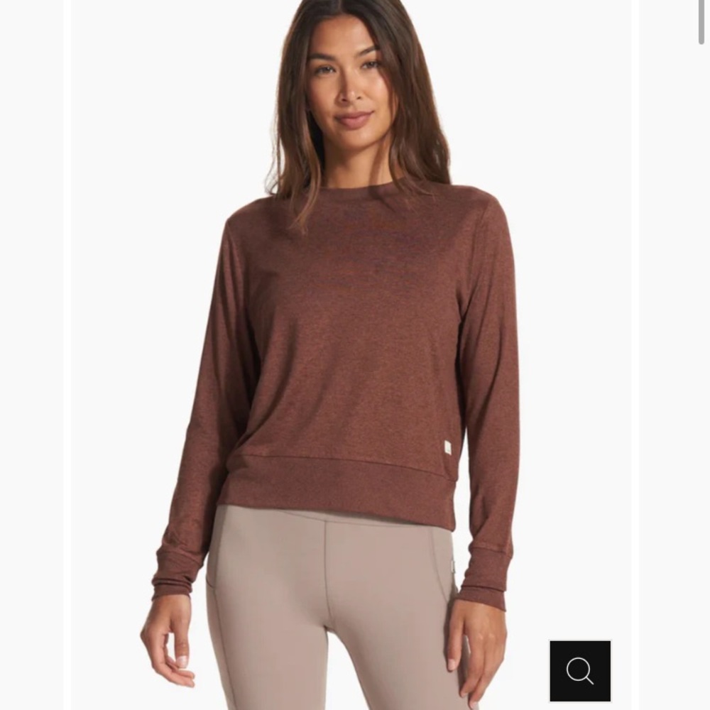 Vuori Daydream Brown Crew Neck Long Sleeve Tee in Mulberry Heather, Sz XS - Picture 5 of 14